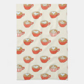 Schattigee Latte Art in Rode Koffiemokken Patroon Theedoek (Verticaal)