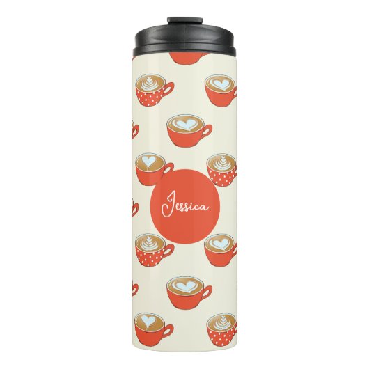 Schattigee Latte Art in Rode Koffiemokken Patroon Thermosbeker (Voorkant)