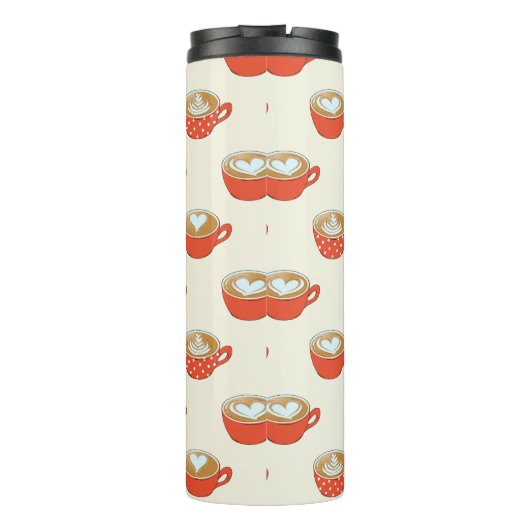 Schattigee Latte Art in Rode Koffiemokken Patroon Thermosbeker (Achterkant)