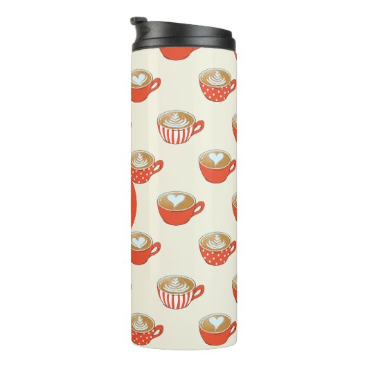 Schattigee Latte Art in Rode Koffiemokken Patroon Thermosbeker (Geroteerd rechts)