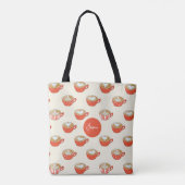 Schattigee Latte Art in Rode Koffiemokken Patroon Tote Bag (Achterkant)