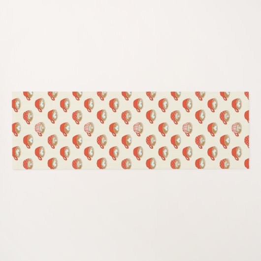 Schattigee Latte Art in Rode Koffiemokken Patroon Yogamat (Achterkant (horizontaal))