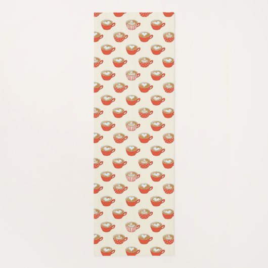 Schattigee Latte Art in Rode Koffiemokken Patroon Yogamat (Achterkant)