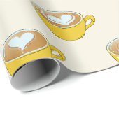Schattigee latte kunst in gele koffiemokken patroo cadeaupapier (Rol Hoek)