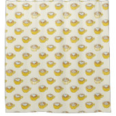 Schattigee latte kunst in gele koffiemokken patroo douchegordijn (Voorkant)