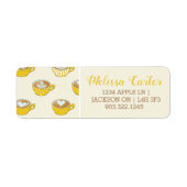 Schattigee latte kunst in gele koffiemokken patroo etiket (Voorkant)