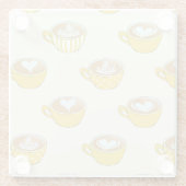 Schattigee latte kunst in gele koffiemokken patroo glazen onderzetter (Achterkant)