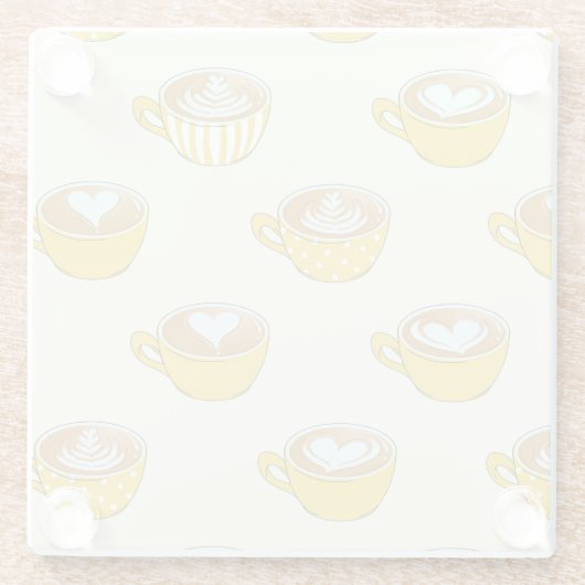 Schattigee latte kunst in gele koffiemokken patroo glazen onderzetter (Achterkant)