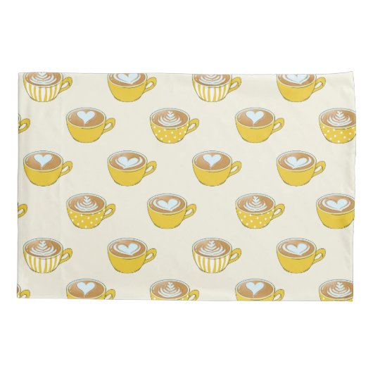 Schattigee latte kunst in gele koffiemokken patroo kussensloop (Achterkant)