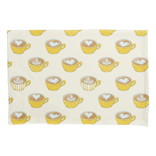 Schattigee latte kunst in gele koffiemokken patroo kussensloop (Voorkant)