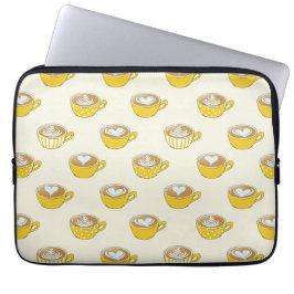 Schattigee latte kunst in gele koffiemokken patroo laptop sleeve