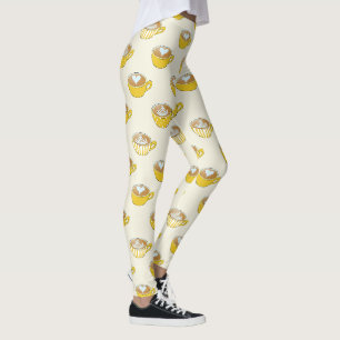 Schattigee latte kunst in gele koffiemokken patroo leggings