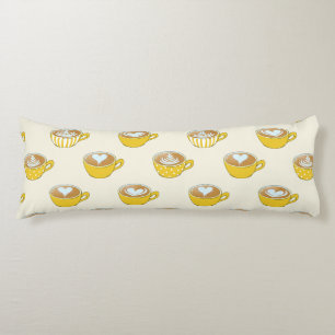 Schattigee latte kunst in gele koffiemokken patroo lichaamskussen