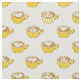 Schattigee latte kunst in gele koffiemokken patroo stof