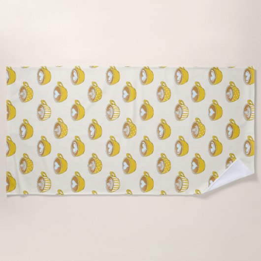 Schattigee latte kunst in gele koffiemokken patroo strandlaken (Voorkant)