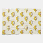 Schattigee latte kunst in gele koffiemokken patroo theedoek (Horizontaal)