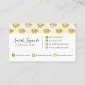 Schattigee latte kunst in gele koffiemokken patroo visitekaartje (Achterkant)