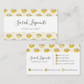 Schattigee latte kunst in gele koffiemokken patroo visitekaartje (Voorkant / Achterkant)