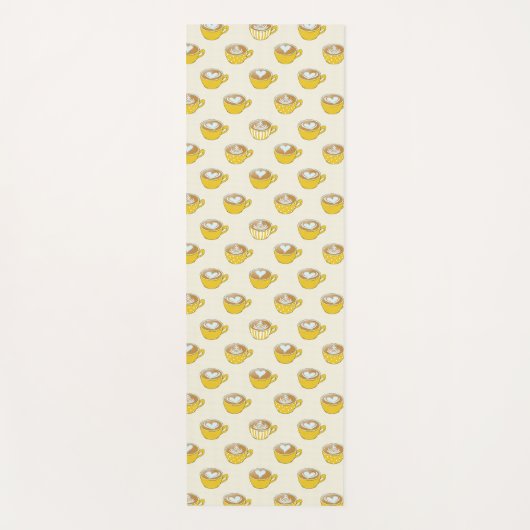 Schattigee latte kunst in gele koffiemokken patroo yogamat (Voorkant)