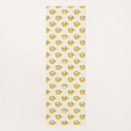 Schattigee latte kunst in gele koffiemokken patroo yogamat (Achterkant)