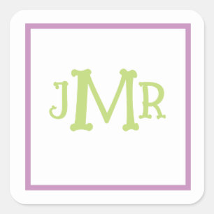 Schattigee Lavendel & Groene Monogram Initialen vi Vierkante Sticker
