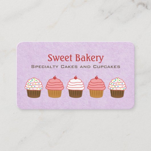 Schattigee Lavendel Paarse Cupcake Bakkerij Visitekaartje (Voorkant)