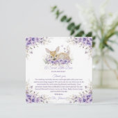 Schattigee Lavendel Paarse Floral Deer Baby shower Bedankkaart (Staand voorkant)