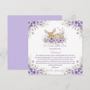 Schattigee Lavendel Paarse Floral Deer Baby shower Bedankkaart