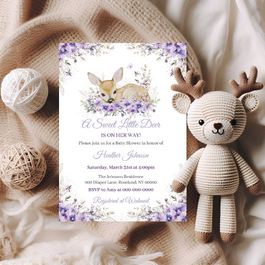 Schattigee Lavendel Paarse Floral Deer Baby shower Kaart