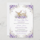 Schattigee Lavendel Paarse Floral Deer Baby shower Kaart (Voorkant)