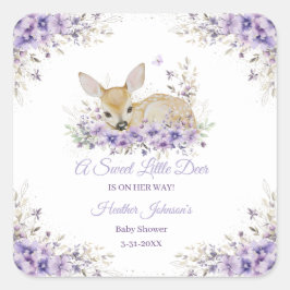 Schattigee Lavendel Paarse Floral Deer Baby shower Vierkante Sticker