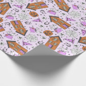 Schattigee Lavendel Paarse Halloween spookhuis kun Cadeaupapier (Hoek)