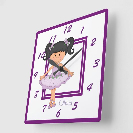 Schattigee lavendelballerina gepersonaliseerd vierkante klok (Hoek)