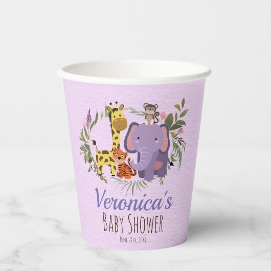 Schattigee LavenderJungle Safari Waterverf Baby sh Papieren Bekers (Voorkant)