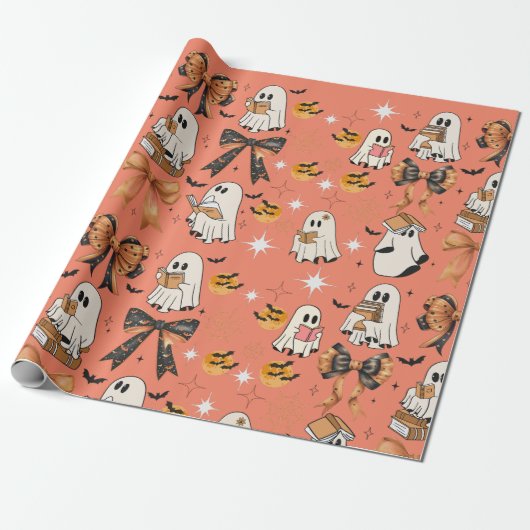 Schattigee lectuur Halloween Ghosts Bows Bats Cadeaupapier (Uitgerold)
