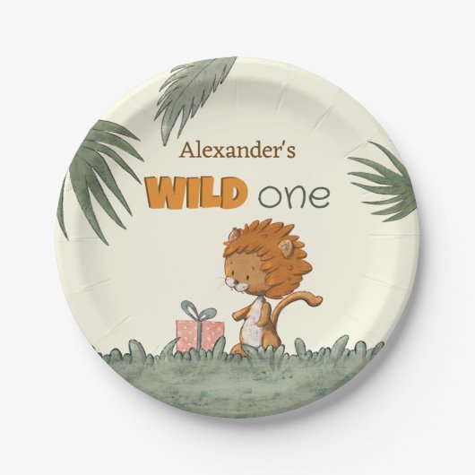 Schattigee Leeuw 1e Verjaardagsfeest Papieren Bordje (Voorkant)