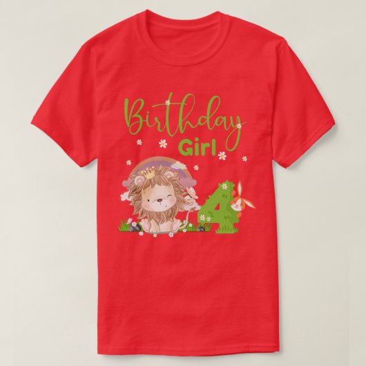 Schattigee Leeuw 4e Verjaardags Meisje T-shirt (Design voorkant)