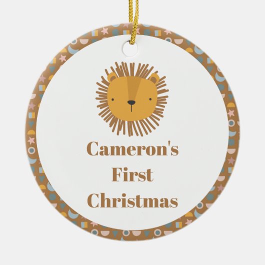 Schattigee Leeuw Baby Kinder Dier Custom Eerste Ke Keramisch Ornament (Voorkant)