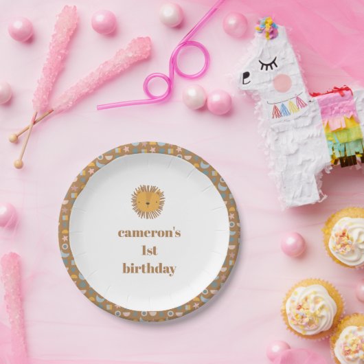 Schattigee Leeuw Baby Kinder Dier Custom Verjaarda Papieren Bordje (Feest)