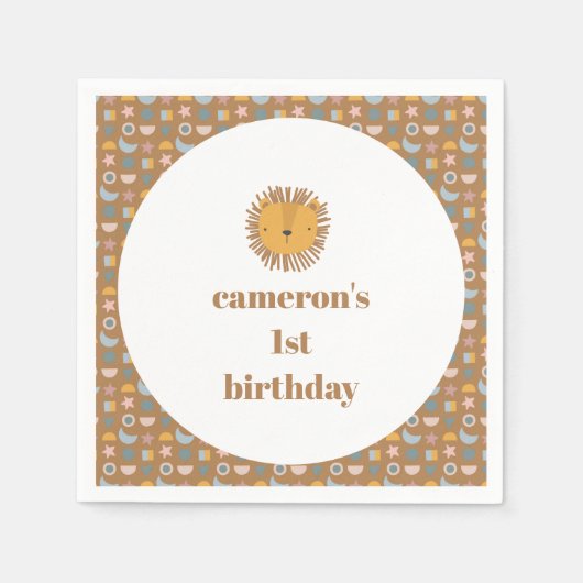 Schattigee Leeuw Baby Kinder Dier Custom Verjaarda Servet (Voorkant)