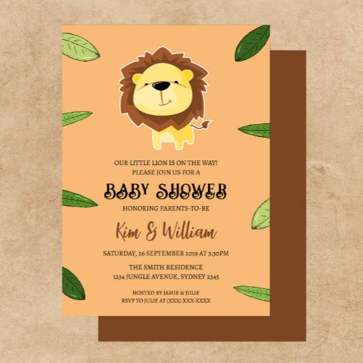 Schattigee leeuw Baby shower thema uitnodiging