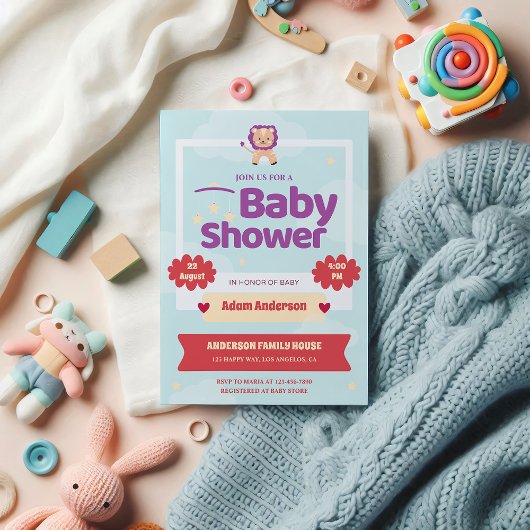 Schattigee Leeuw Baby shower Uitnodiging - Gendern