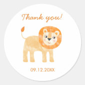 Schattigee Leeuw Bedankt Datum Ronde Sticker (Voorkant)