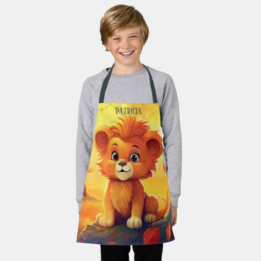 Schattigee leeuw dierenvrienden naam toevoegen schort (Gedragen)