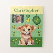 Schattigee leeuw fotonaam groen geel kinder legpuzzel (Verticaal)