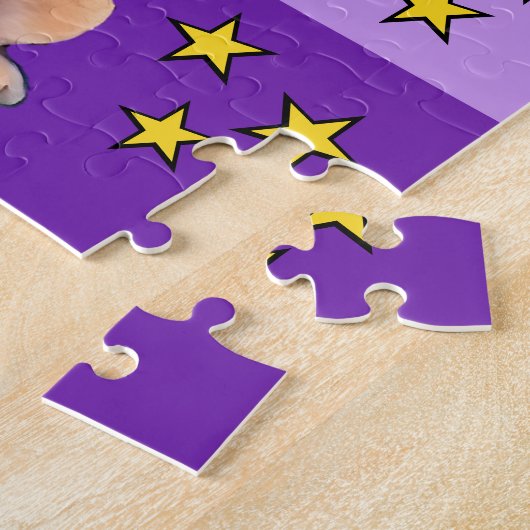 Schattigee leeuw fotonaam paarse geel kinder legpuzzel (Zijkant)