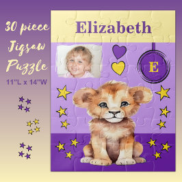 Schattigee leeuw fotonaam paarse geel kinder legpuzzel