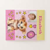 Schattigee leeuw fotonaam roze geel kinder legpuzzel (Horizontaal)