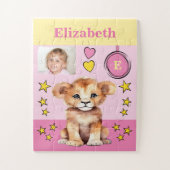 Schattigee leeuw fotonaam roze geel kinder legpuzzel (Verticaal)