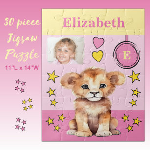 Schattigee leeuw fotonaam roze geel kinder legpuzzel